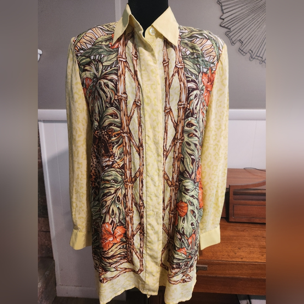 Diane Gilman VINTAGE Yellow Floral Button Down Shirt